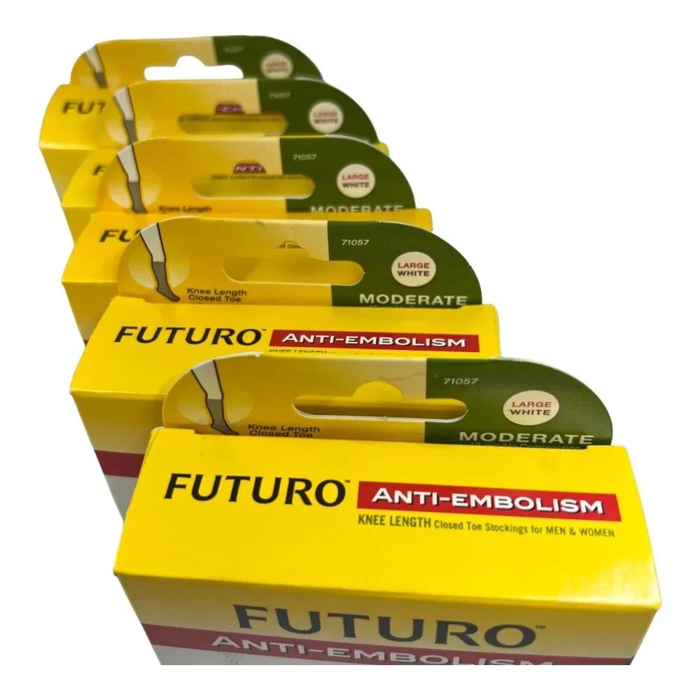 Futuro Unisex  L Anti Embolism Knee Length Closed Toe Stockings White 71057 5 PK